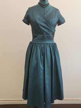 🦚 Pinup Couture Teal V-Neck Fit-and-Flare Dress Sz Xl
